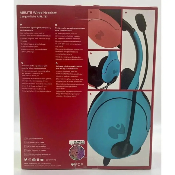 PDP Gaming Airlite Stereo Wired Headset For Nintendo Switch Neon Red Blue Tested - Picture 11 of 14